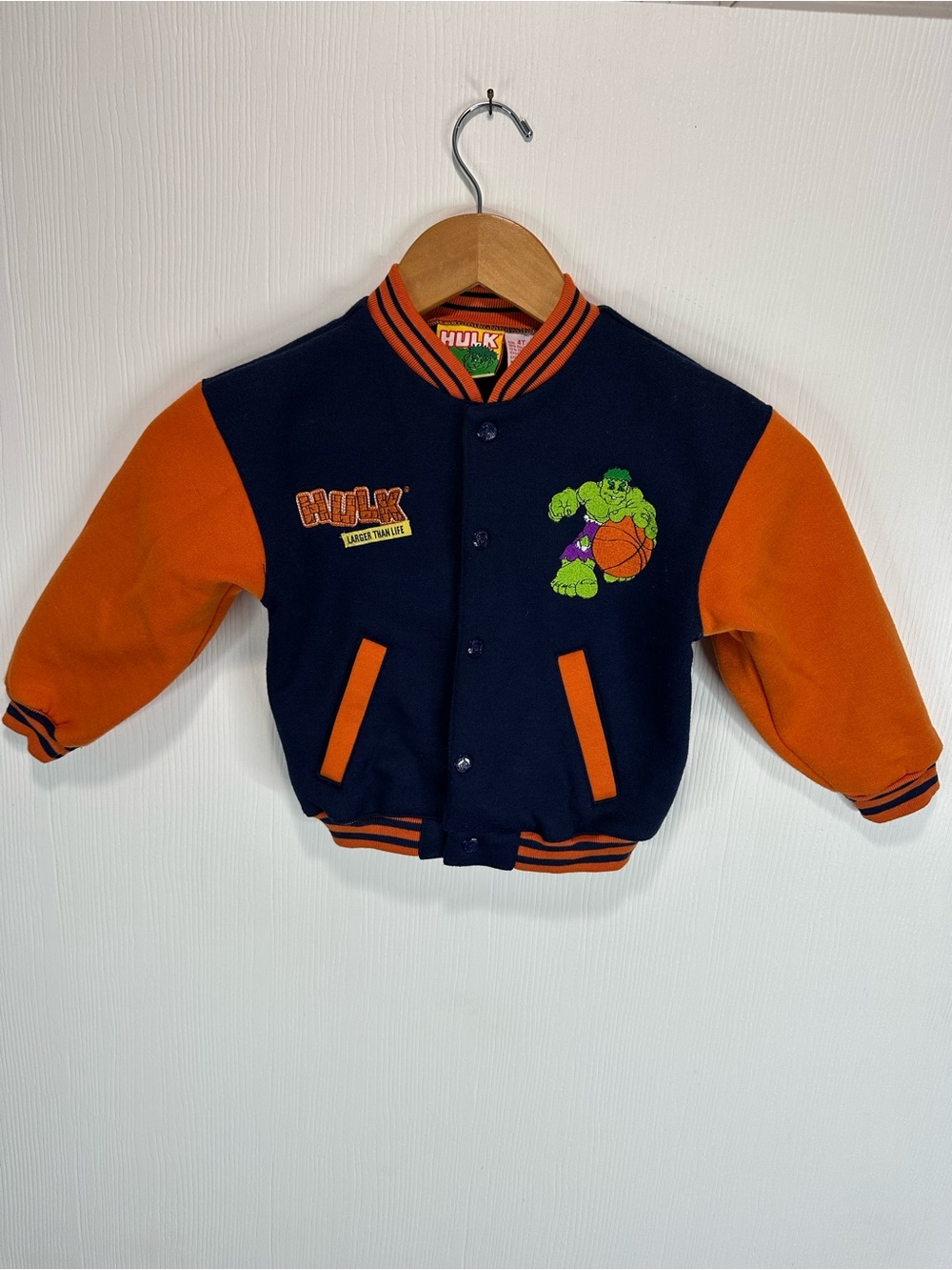 Marvel Kids Navy and Orange Hulk Varsity Jacket